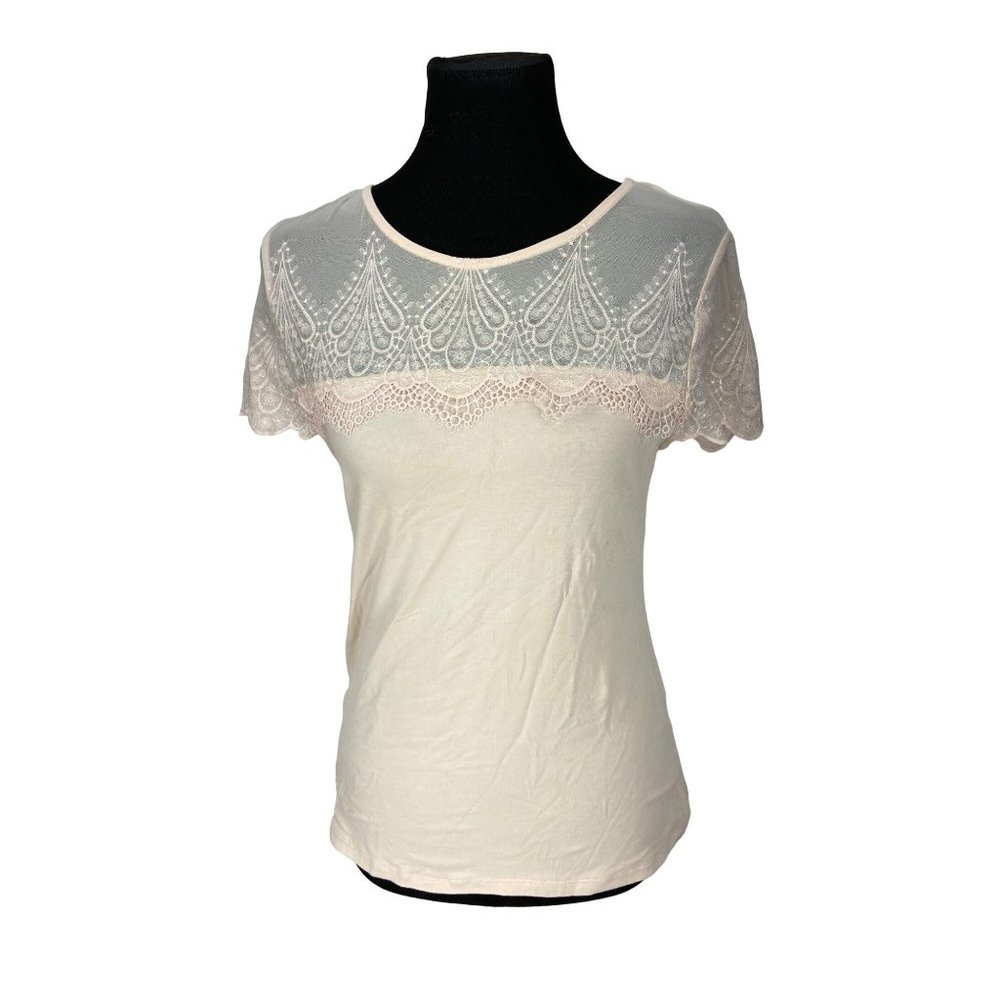 H&M Light Pink Tunic blouse Trimmed In Lace Blouse Top size Medium
